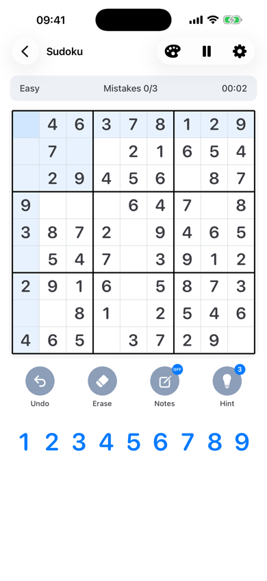 Sudoku 9×9 puzzle on iPhone
